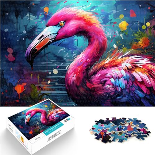 Puzzles, Lernspiele, farbenfrohe psychedelische Flamingo-Puzzles für Erwachsene, 1000-teiliges Holzpuzzle, Spaß-Spiele für 1000 Teile (50 x 75 cm)