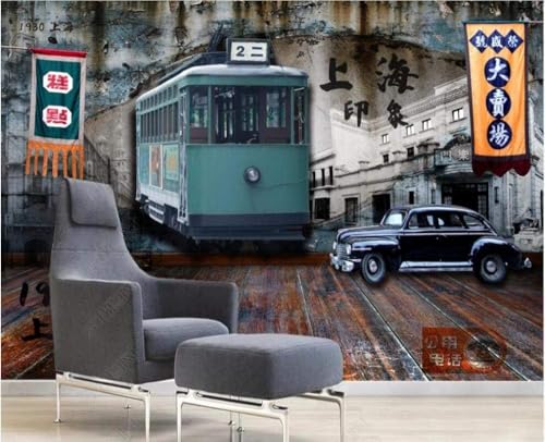 Alte Straßenbahnen Autos Architektur 3D Tapete Poster Restaurant Schlafzimmer Wohnzimmer Sofa TV Dekorative Wand-400cm×280cm