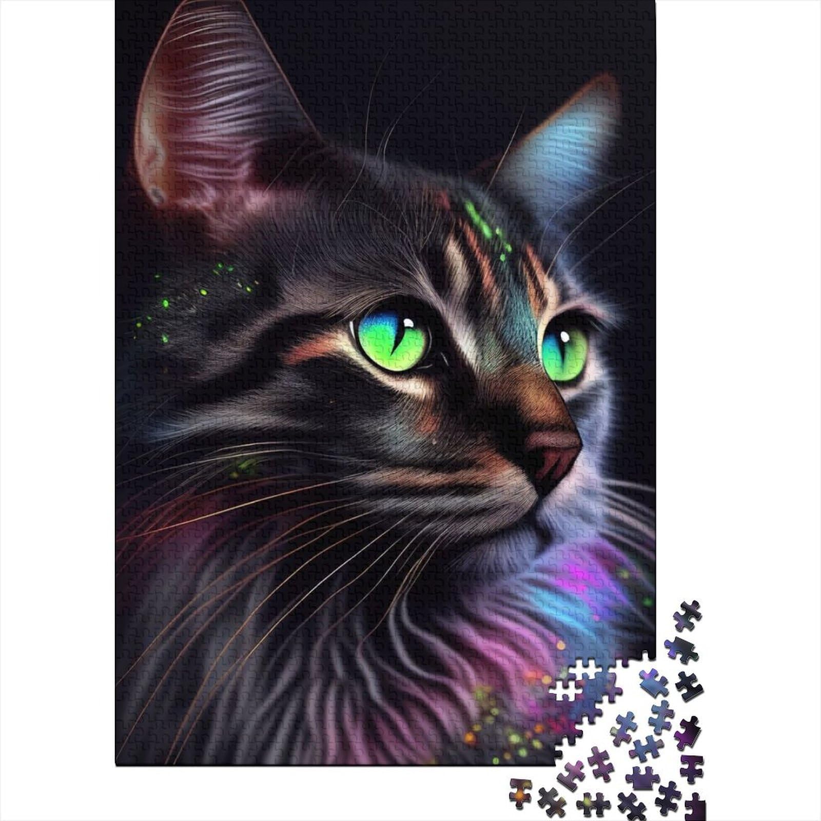 Katzen-Pop-Art-Tiergesicht-Holzpuzzle für Erwachsene und Jugendliche von schwierigen, anspruchsvollen Puzzles, 1000 Teile, pädagogisches Stressabbau-Spielzeugpuzzle, 29,53 x 19,69 Zoll