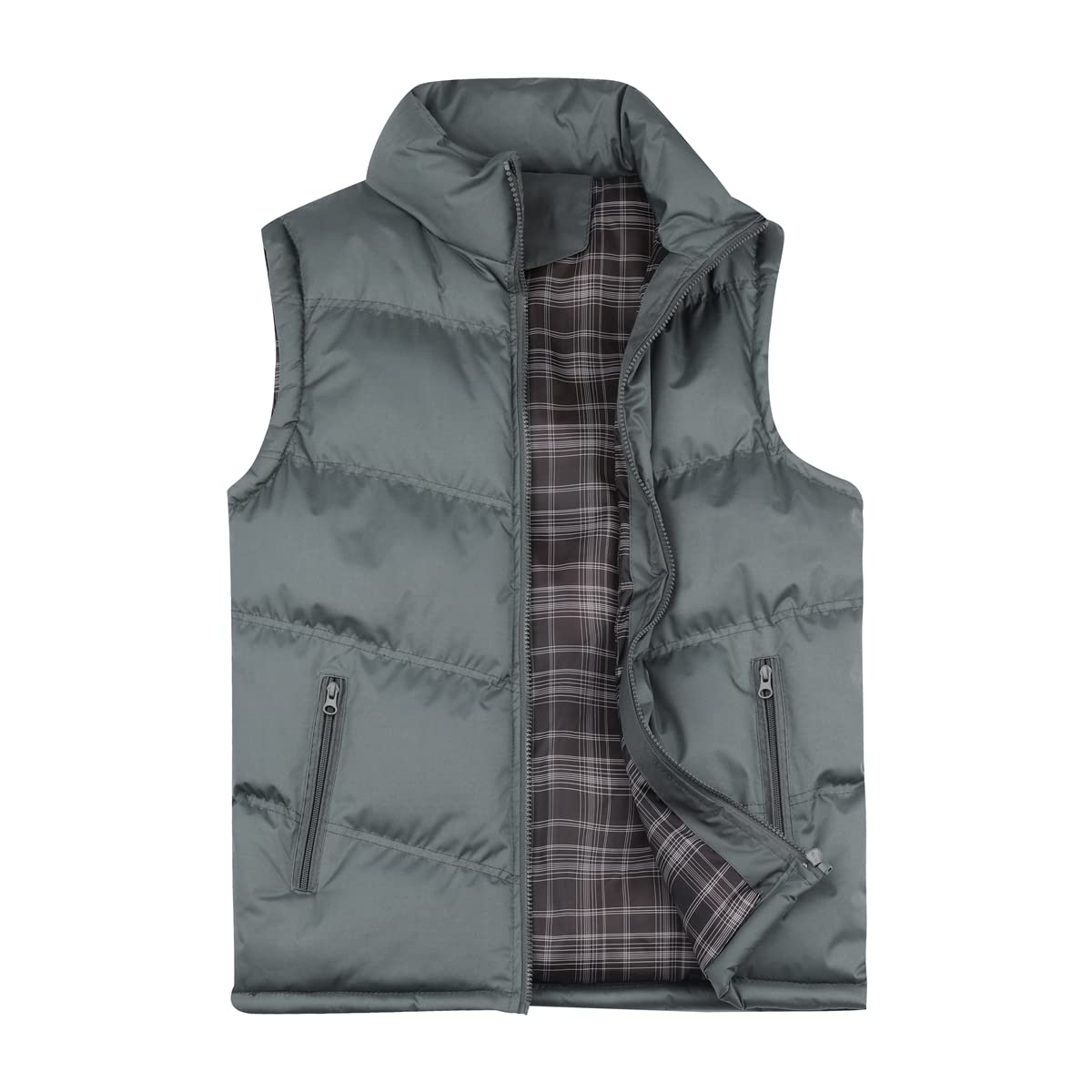 YOUTHUP Herren Steppweste Dicke Freizeit Winterweste Bodywarmer Outdoor Wärme Gilet Stehkragen, Grau, XL