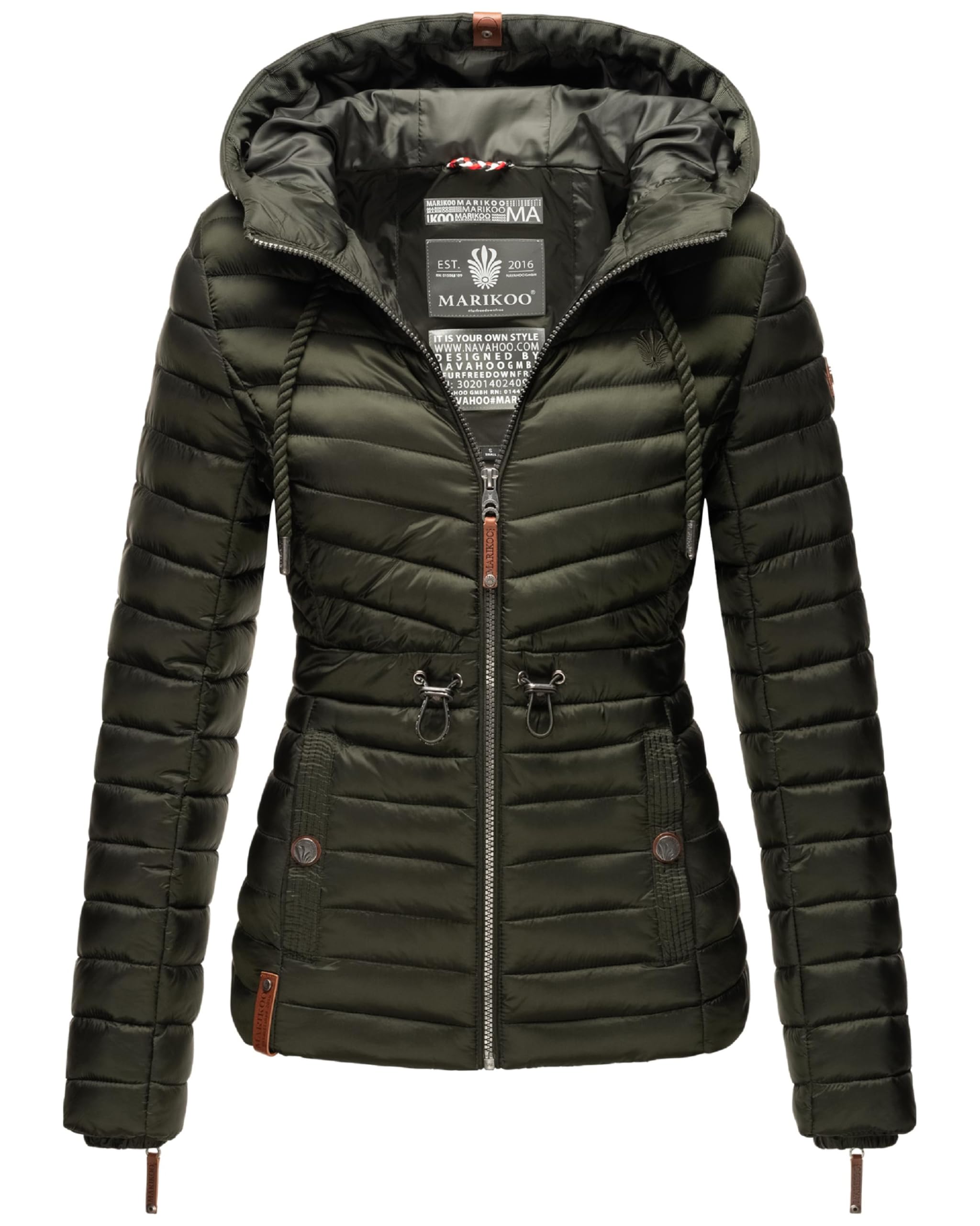 MARIKOO Damen Übergangsjacke leichte Stepp-Jacke mit Kapuze Aniyaa Olive Gr. S