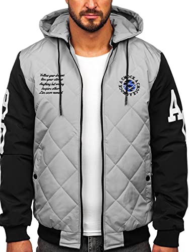 BOLF Herren Übergangsjacke mit Kapuze Regenjacke Funktionsjacke Steppjacke Reißverschluss Outdoorjacke Schuljacke Classic Hoodie Freizeitjacke Outdoor Style 84M3006 Grau M [4D4]