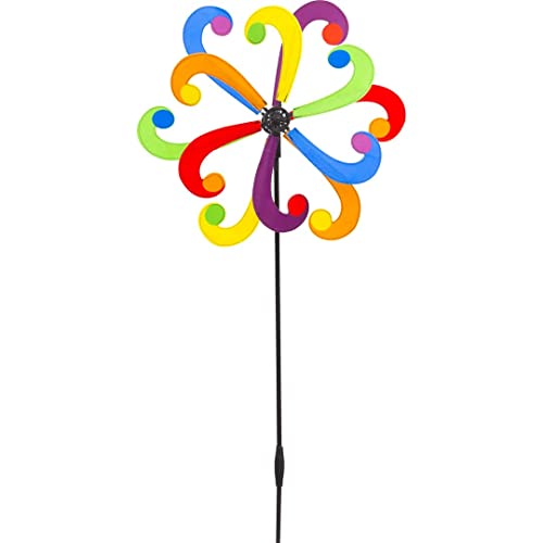 HQ Windspiration 100977 - Design Line: Windmill Rainbow Blade, UV-beständiges und wetterfestes Windspiel - Höhe: 129 cm, Tiefe: 22 cm, Ø: 59 cm, inkl. Standstab und Mini Bodenanker