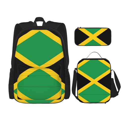 WURTON Rucksack-Set mit Jamaika-Motiv, Schultasche mit Lunchtasche, Federmäppchen, Kombination, Schultaschen-Set