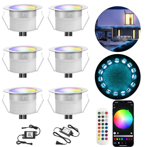 LED Bodeneinbauleuchten Aussen RGB 6er Set, Ø31mm WiFi Terrasse Einbaustrahler, Led Terrassenbeleuchtung IP67 Wasserdicht Boden Licht für Küche Garten Treppen