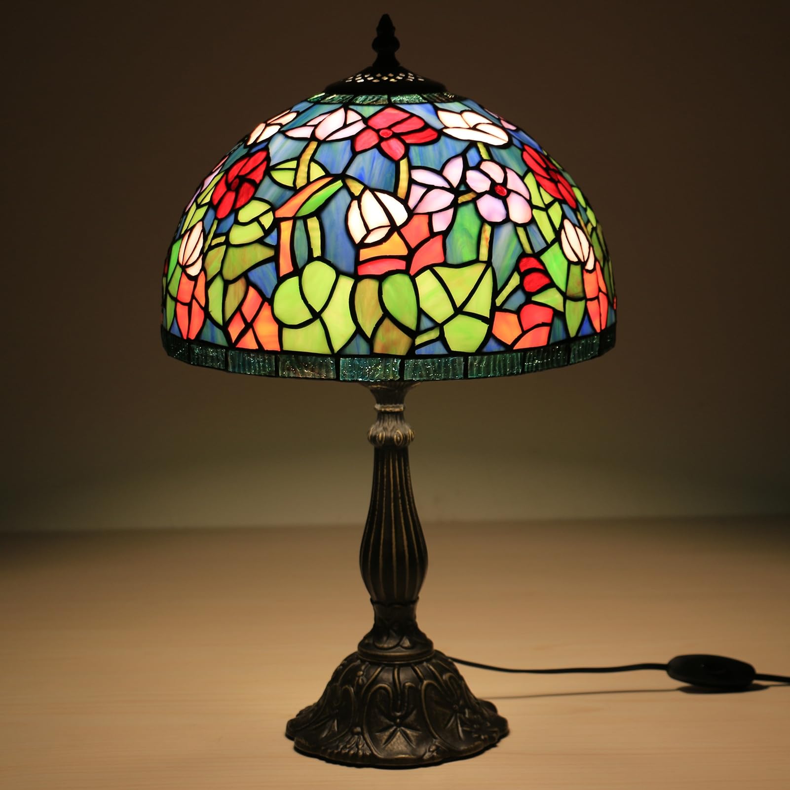 Uziqueif Tiffany lampe, 12 zoll tischlampe vintage, Handcraft stained glass lamp, Tischlampen für Schlafzimmer Nachttischlampe Arbeitszimmer Office, Mit Birne,B