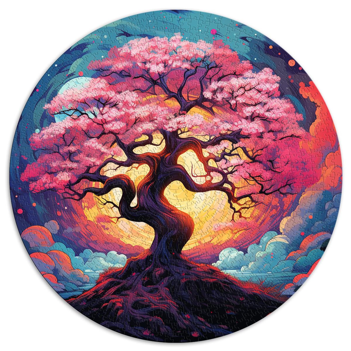 Puzzlespiele, Mond-Sakura-Baum, 1000-teiliges Puzzle für Erwachsene, 67,5 x 67,5 cm, lustige Puzzles, interessante Puzzles zur Stressreduzierung