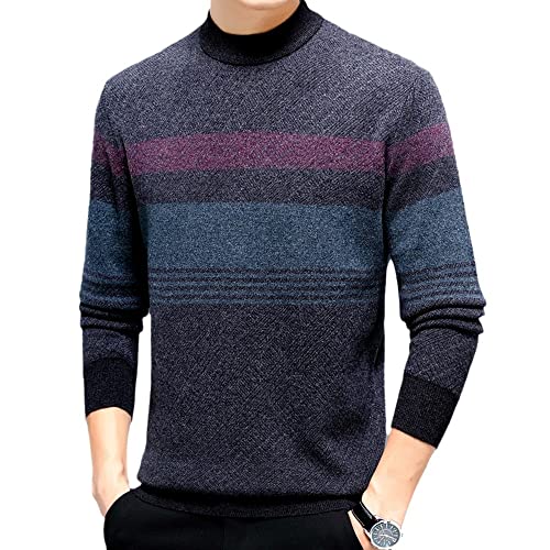 Herren Pullover - Kaschmir Pullover Kaschmir Herren Halbrollkragen Locker Casual Verdickung Gestreifter Jacquard Warmer Kaschmirpullover Pullover,Modell B,XL