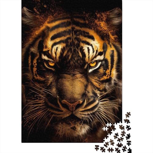 Holzpuzzle für Erwachsene mit goldgestreiften Tigern, Kunstpuzzle für Erwachsene, 1000 Teile, Entspannungspuzzlespiele, Denksportpuzzle 29,53x19,69 Zoll