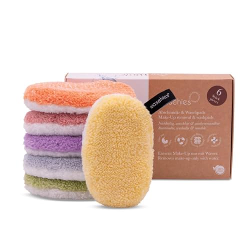 waschies Waschbare Abschmink-Pads, wiederverwendbar, porentiefe Reinigung nur mit Wasser, hautschonend, hypoallergen, supersoft, Colour Edition, 6er-Set