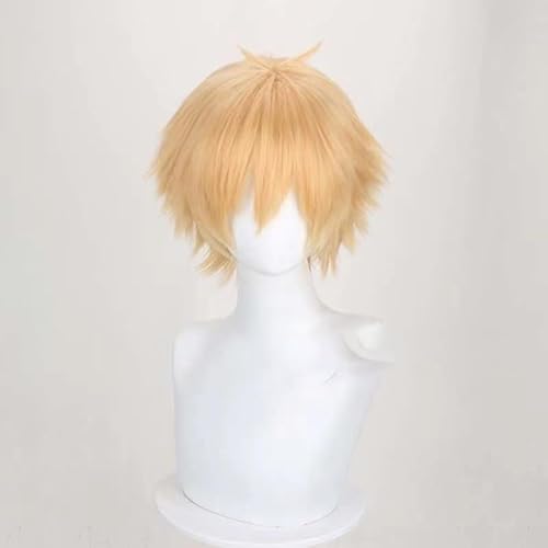 WCCNKK Chainsaw Man Denji Blonde Perücke, Hitzebeständiges Haar, Cosplay-Perücke + Kostenlose Perückenkappe, Halloween-Dekorationszubehör, Anime-Geschenk