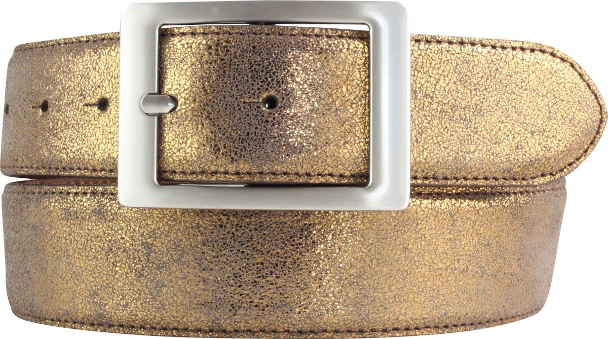 BELTINGER Hochwertiger Gürtel Metall-Optik mit Doppel-Schließe 4cm | Leder-Gürtel Metallic-Look 40mm Echt Leder | Metall-Ledergürtel | Bronze 90cm