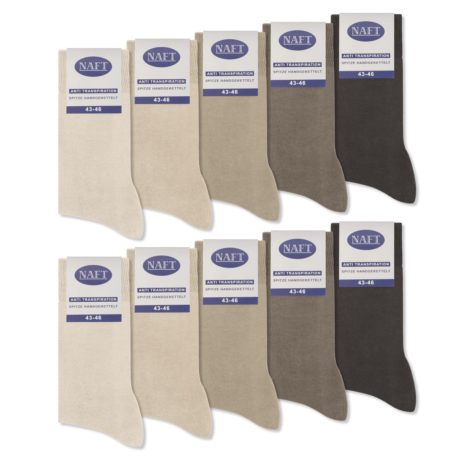 10 Paar Socken 100% Baumwolle Herren Damen Komfortbund ohne Naht 10600 WP (Beige Braun 39-42)