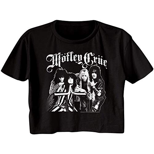 Motley Crue Rock Band Foto von Band Damen Kurzarm Festival Cali Crop Top T-Shirt Grafik Tee, Schwarz, Groß