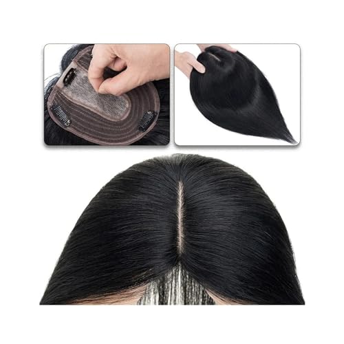 Haartopper für Frauen Haaraufsätze for Frauen, 15,2–45,7 cm, Mittelteil, Echthaaraufsatz, Haarteil, 10 x 12 cm, Seidenbasis mit 4 Clips, glatter Haaraufsatz for dünner werdendes Haar, Haarausfall Haar