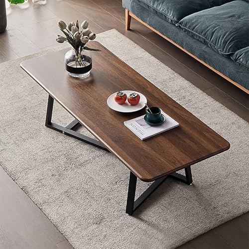 Gvqng Quadratischer Couchtisch, Moderner Kleiner Couchtisch, 120 cm Rechteckiger Couchtisch, Nordischer Stil Moderne Couchtische, Beistelltisch Mit Metallrahmen, FüR Wohnzimmer,Walnut,120cm