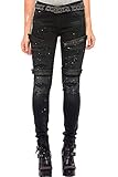 Cipo & Baxx Damen Jeans Hose Destroyed Ausgefallen Denim Biker Jeans Slim Fit Design Pants Jeanshose Schwarz W28 L34