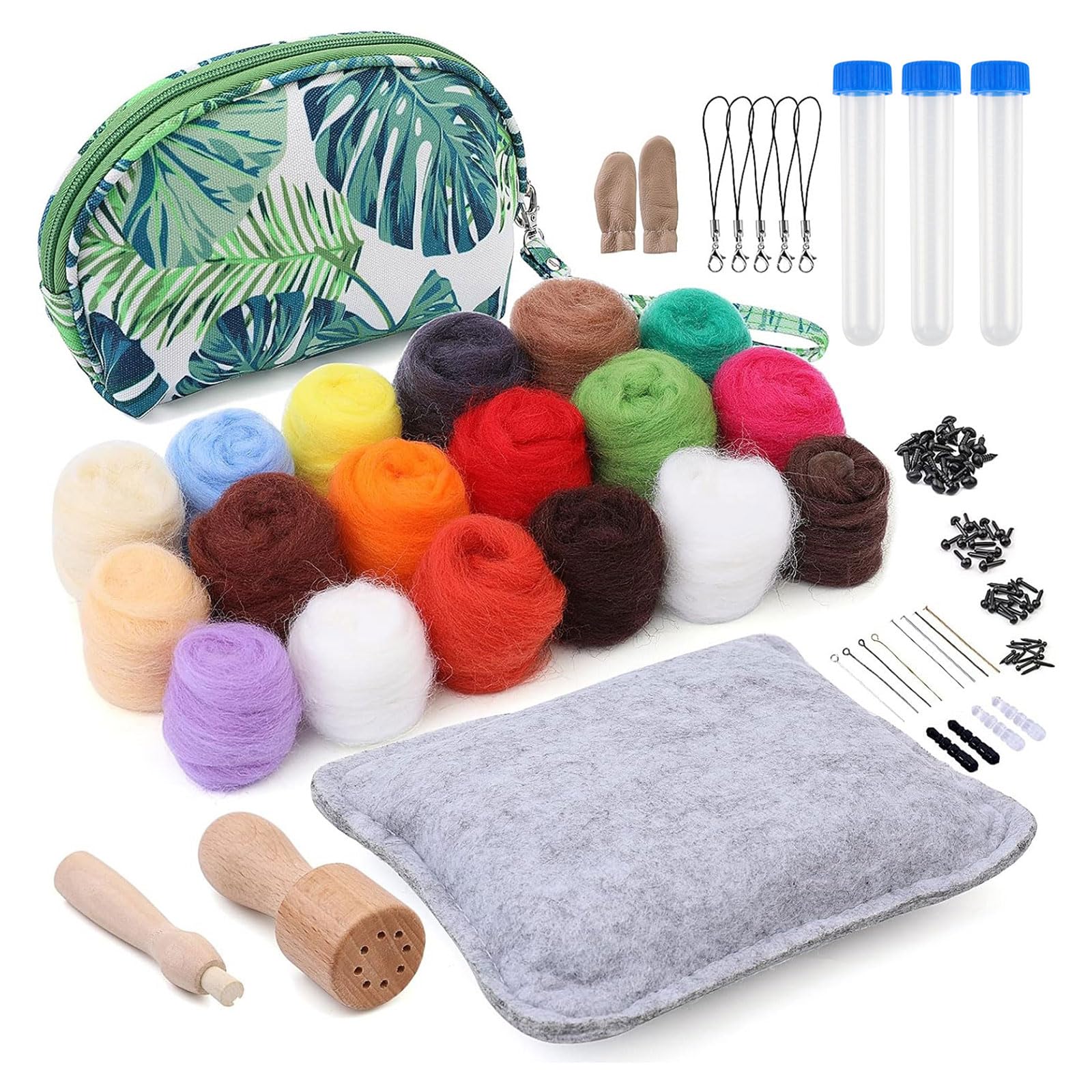 Nadelfilz-Set mit Aufbewahrungstaschen, Wollgarn, 18 Farben, Nadelfilz-Starter-Kits, Nadelwollfilzwerkzeuge