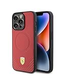 CG MOBILE Ferrari-Handyhülle, kompatibel mit Magsafe iPhone 15 Pro, rote PU-Unterseite, PU-Kohlefaser-Schutzhülle und langlebige Hülle mit einfachem Schnappverschluss, Stoßdämpfung und Signatur-Logo