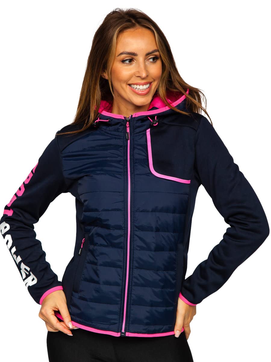 BOLF Damen Übergangsjacke Steppjacke mit Kapuze Daunenjacke Reißverschluss Sportjacke Zip Wärme Freizeit Outdoor Basic Casual Style J.STYLE KSW4008 Dunkelblau S [D4D]