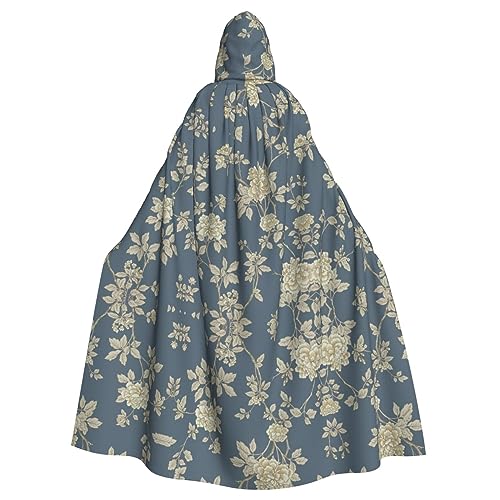 WURTON Faschings-Umhang mit blauen und gelben Blumen, voller Länge, mit Kapuze, Unisex, Cosplay-Kostüme, Umhang für Erwachsene, 185 cm