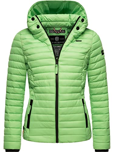 MARIKOO Damen leichte Übergangsjacke Steppjacke mit Kapuze Samtpfote Jade Green Gr. S