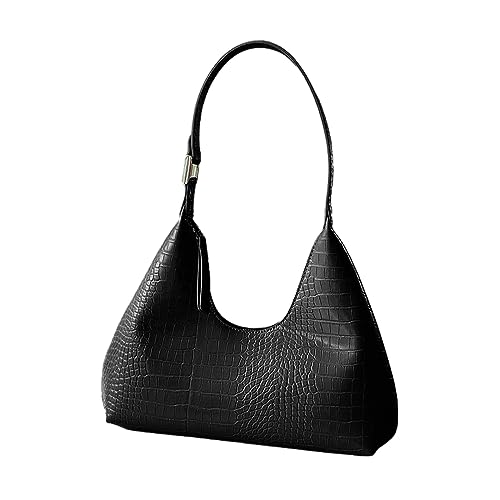 ohodhmnu Damen Tragetasche, 2023 Neue Schultertaschen für Mädchen Frauen Druck Lady Geldbörse Unterarmtasche Trendy Achseltasche Mode Freizeit Handtasche, Schwarz , with ribbon