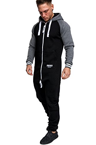 Amaci&Sons Herren Overall Jumpsuit Onesie Jogging Sportanzug Trainingsanzug Jogginganzug 3022 Schwarz XXL