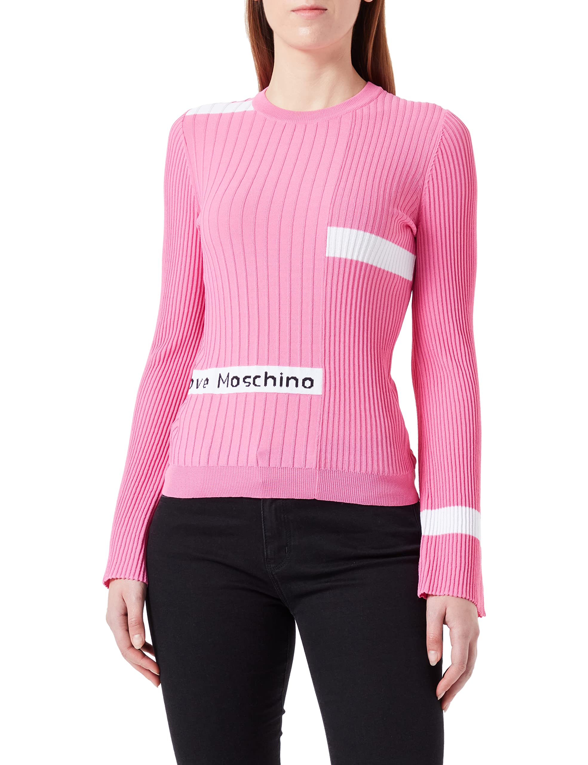 Love Moschino Damen Slim Fit in Ribbed Viscose Blend top, Fuchsia, 42 EU