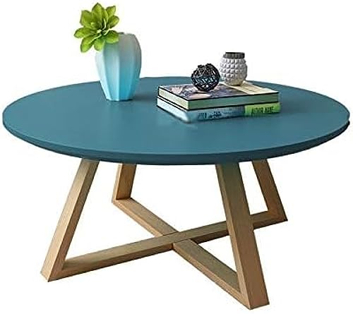 Nordischer Couchtisch, Runder Holztisch, Wohnzimmer, Hotel, Sofa, Beistelltisch, Stabil, Leicht Zu Reinigen, Niedriger Tisch, 50 Cm/60 cm,Blau,50 * 50 * 45CM,Pleasant63