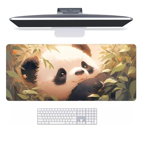 ASHILD Erweiterte XXL Gaming Tastatur Mauspad - Blätter Panda Muster - 3mm Dicke, rutschfeste Unterseite, wasserdichte Oberfläche - Ideal für Zuhause, Arbeit(Size:39.3in / 19.6in,Color:B)