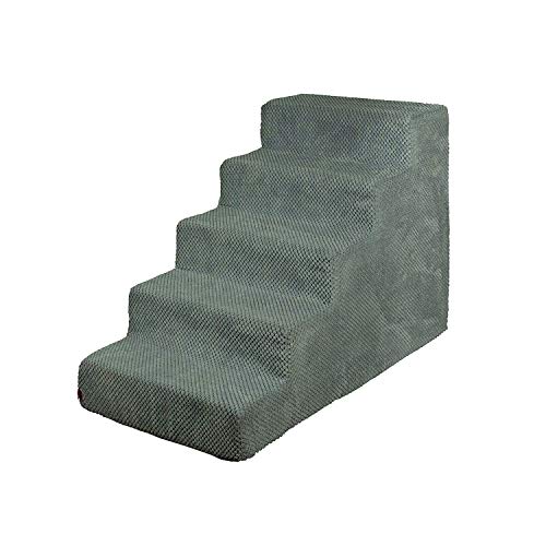 BoutiqueZOO Hundetreppe 50 cm hoch | Katzentreppe Haustiertreppe | 5 Stufen | Hunde Katzen Haustier | für Bett und Auto | Trepp für kleine Hund | Plüschbezug | Farbe: Dunkel Grau