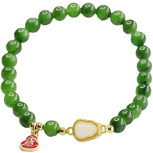 FFENFRYOU Feng Shui Glücksarmband, Smaragd-Kristallarmband, Talisman-Armband aus grüner Jade, dehnbares Perlenarmband, Amulett-Edelsteinarmband for Frauen