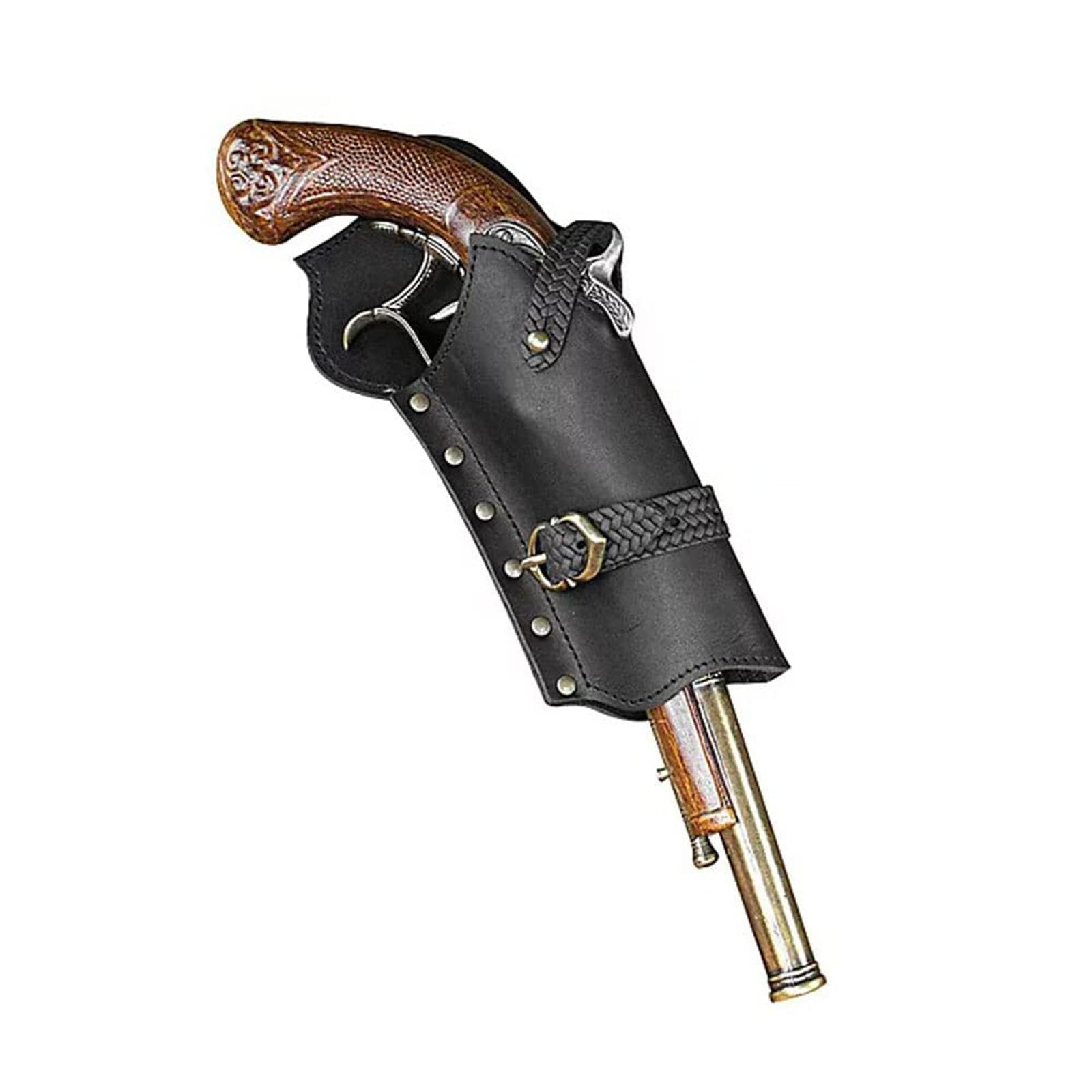 MDFCZXP Piraten Steinschloss Holster für Cosplay Mittelalter Steampunk Leder Pistole Holster,Schwarz,10cm