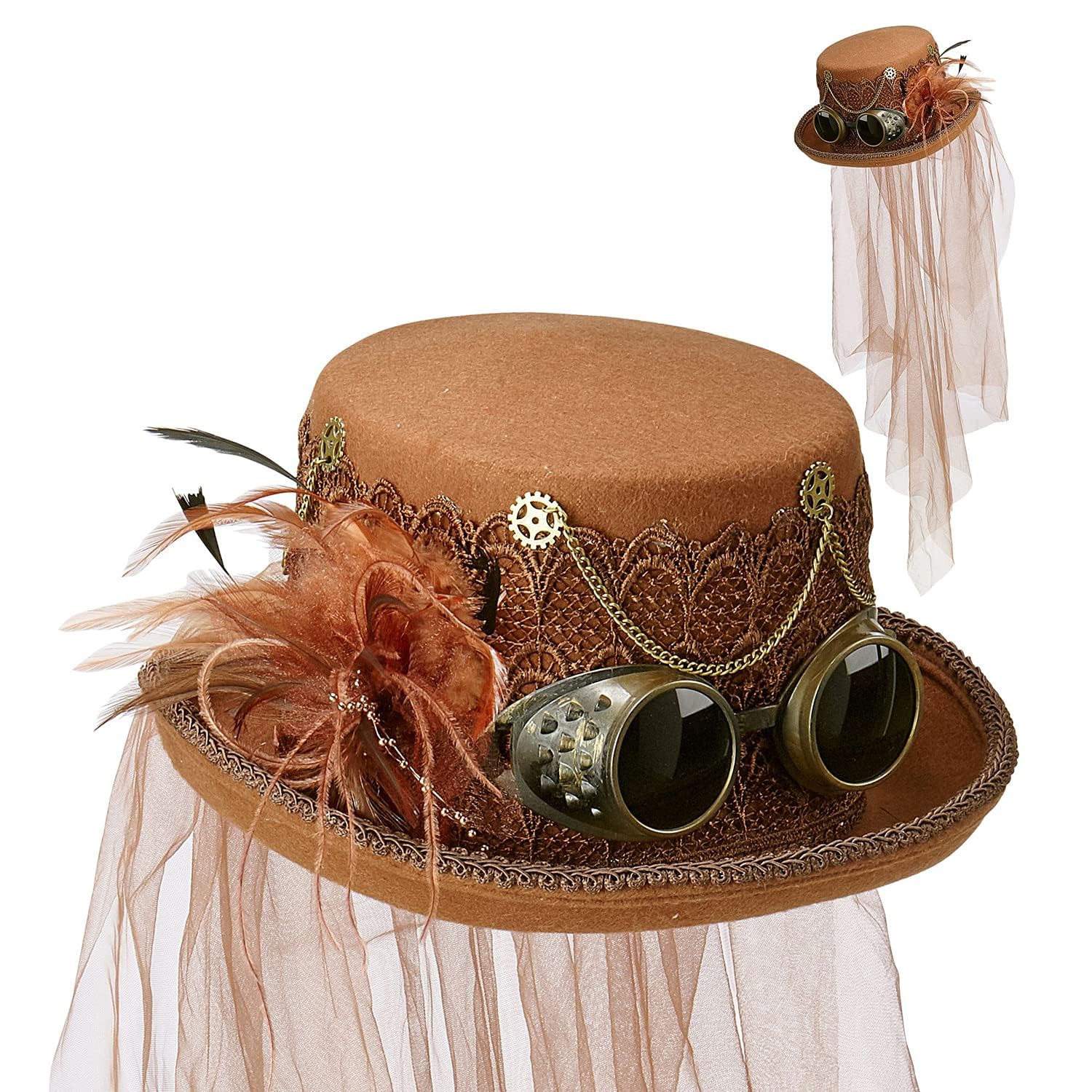 W WIDMANN MILANO Party Fashion 68564 - Zylinder Steampunk aus Filz, Hut, Retro, Mottoparty, Karneval