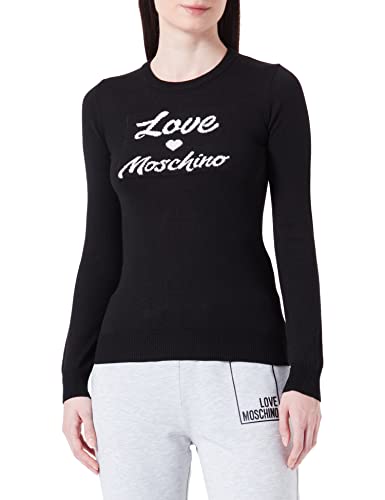 Love Moschino Damen Slim Fit Long-sleeved , With Italic Logo Jacquard Intarsia pullover, Schwarz, 44 EU