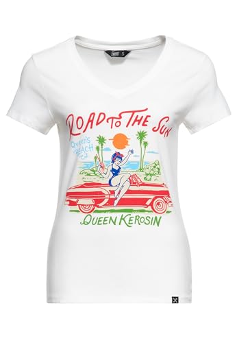 Queen Kerosin Damen T-Shirt | Kurzarmshirt | Print Shirt | 50S | Rockabella | Vintage | Retro | Print | California | Pinup Road to The Sun