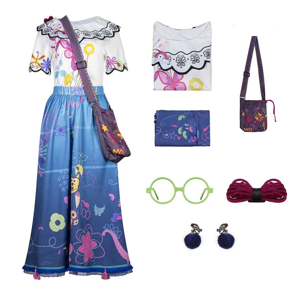 AYYOHON Erwachsene Mirabel Kleid Pepa Encanto Cosplay Kostüm mit Tasche Prinzessin Rock Rüschen Outfit Halloween Anzug M