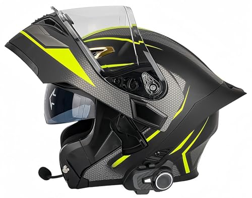 Modulare Bluetooth-Motorradhelme, ECE-zugelassener modularer Motorradhelm für Männer und Frauen, Rollerhelm mit Antibeschlag-Visier, zugelassen für Männer und Frauen R,L59-60CM