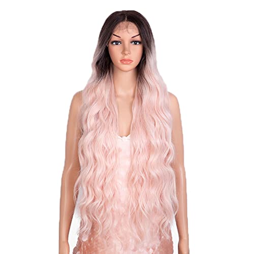 Perücken für Damen, hitzebeständig, synthetische Perücke, Lace-Front-Perücken, langer Körper, gewellte Spitze, braun, Ombré-Pink, Perücke, Cosplay-Perücken, hitzebeständig