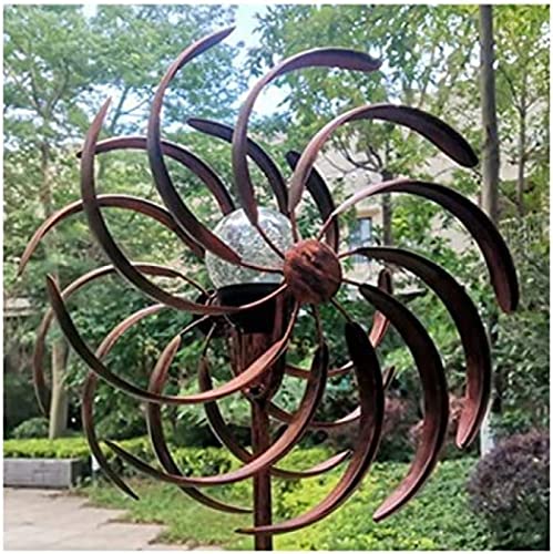 Solar-Garten-Windmühle, doppelseitige Windskulptur und Windmühle für den Außenbereich, 35,6 cm Durchmesser und 190 cm Höhe, 360-Grad-Windmühlen in zwei Richtungen für die Dekoration von Hof,