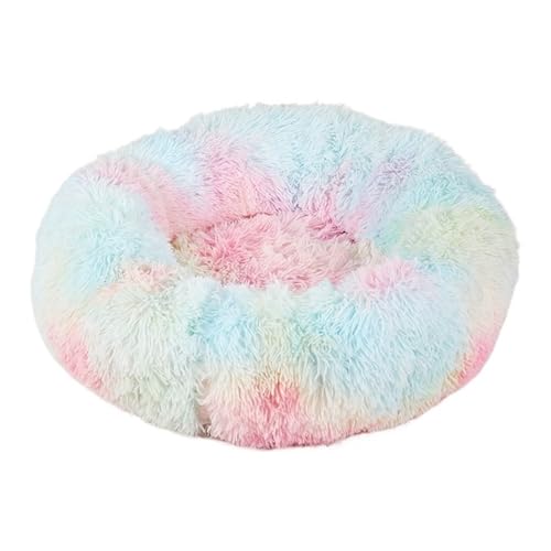 UVDS Katzenbett Haus Donut Rundes Sofa Zubehör Winter Haustierzubehör Warme Produkte Kissen Korb Kätzchen Matte for Katzenhundebetten (Color : Colorful, Size : 80cm)