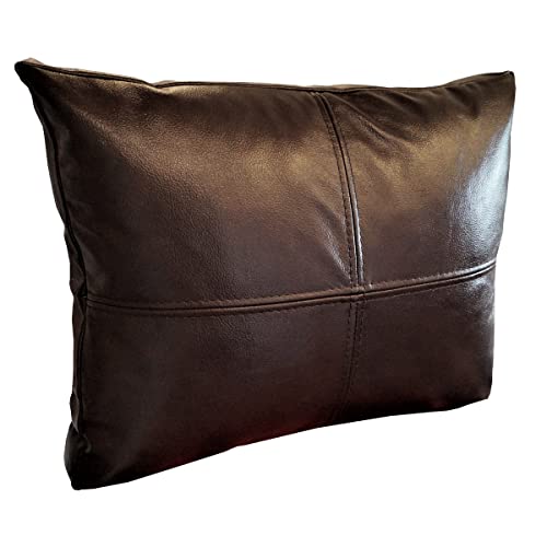 Quattro Meble Dunkelbraunes Echt Lederkissen Sofa Deko Kissen Glanz Echtleder Rückenkissen Rindsleder Leder Antique Dark Brown Modell P&Z 4el (35 x 50cm)