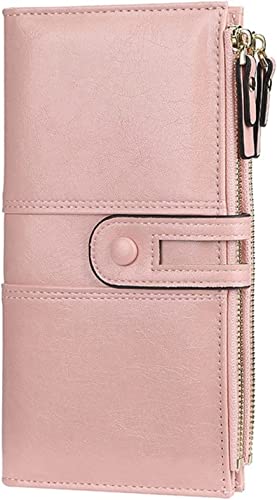 Brieftasche, Kartentasche, modische Damen-Geldbörsen, Lange Leder-Kartenhalter, weibliche Clutch-Geldbörse, Schnapp-Reißverschluss-Geldbörse for Damen (Rosa) (Farbe: Blau) (Color : Pink)