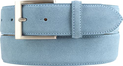 BELTINGER Hochwertiger Gürtel mit Edelstahl-Gürtelschnalle aus Veloursleder 4 cm | Velour-Ledergürtel für Damen Herren 40mm | Wildleder-Gürtel 4cm | Jeansblau 85cm