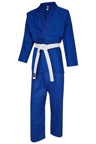 TEKKA BUDO Judoanzug Basix - blau - 380g - Judo Gi Set - Judojacke, Judohose, Judogürtel - Einsteiger Anzug - Größe 180