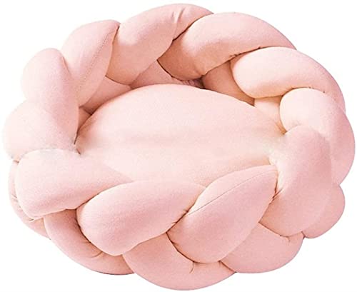 Katzenbetten Weiches Warmes Handgemachtes Stricken 5CM Dickes Kissen Rund Welpe Kätzchen Hundesofa Waschbar Nest für Kleine Hunde Katzen (Farbe : Pink-A, Größe : 35cm/13.7inch)