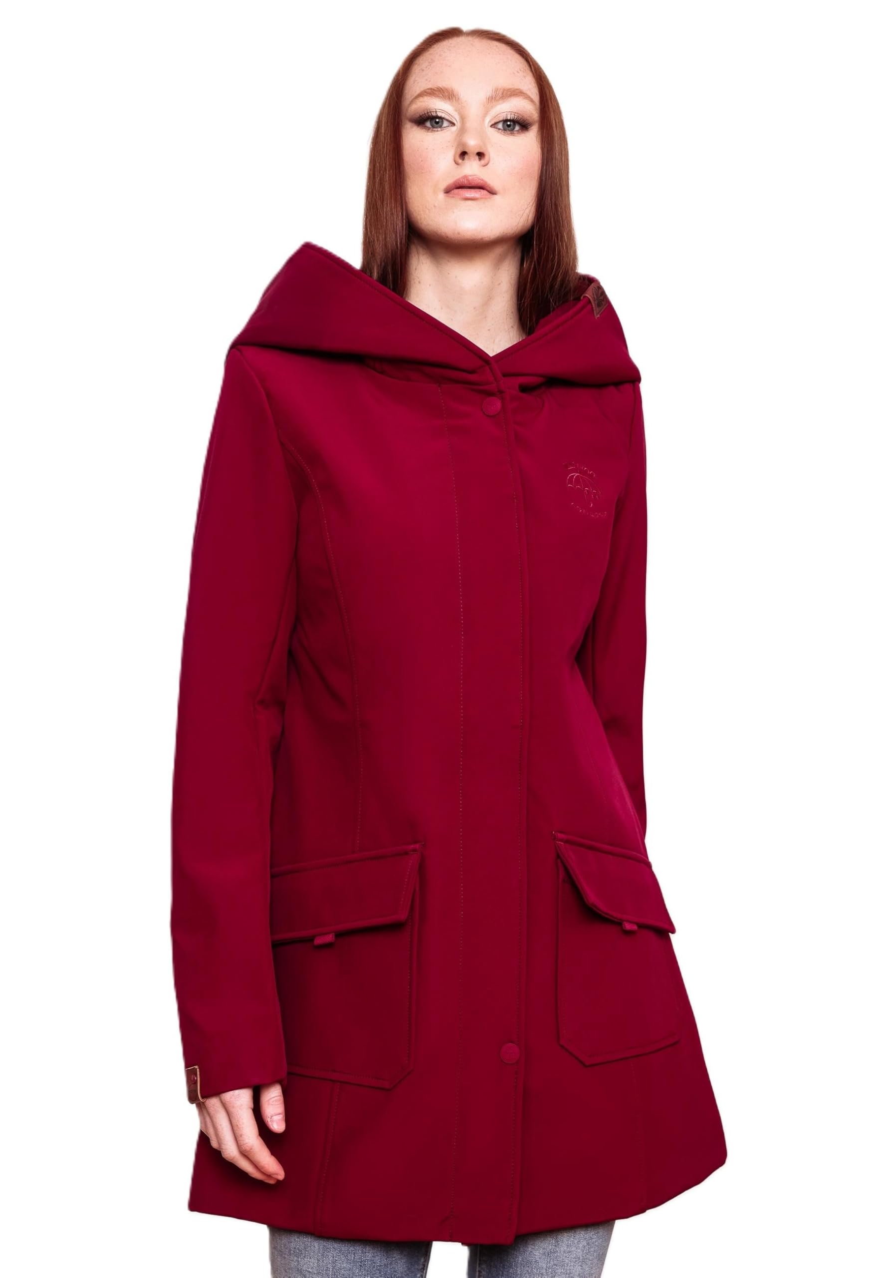 MARIKOO Damen Softshell Jacke Winterjacke wasserabweisend Outdoor lang B856 [B856-Maylee-Bordeaux-Gr.XS]