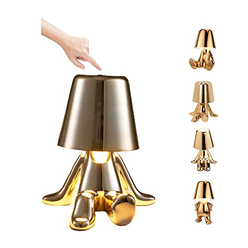 Nachttischlampe Touch Dimmbar, Thinker Lamp Collectiont Tischlampe Kabellos Akku mit 3 Helligkeitsmodi, Gold Man Dekorative Schreibtischlampe Kreatives Nachtlicht für Wohnzimmer, Schlafzimmer, Büro (