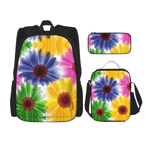 WURTON Bunte Blume Druck Rucksack Mädchen Jungen Schultaschen Teen Lunch Box Und Bleistift Fall 3 In 1 Büchertaschen Set